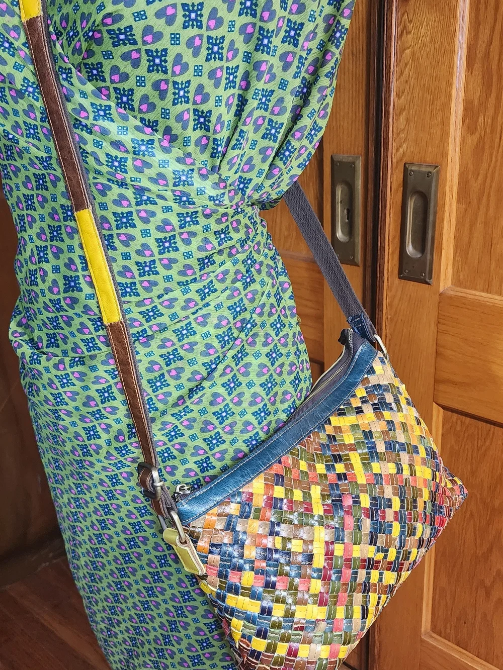 Handwoven Multicolor Leather Crossbody Bag - Stylish Women’s Shoulder Bag
